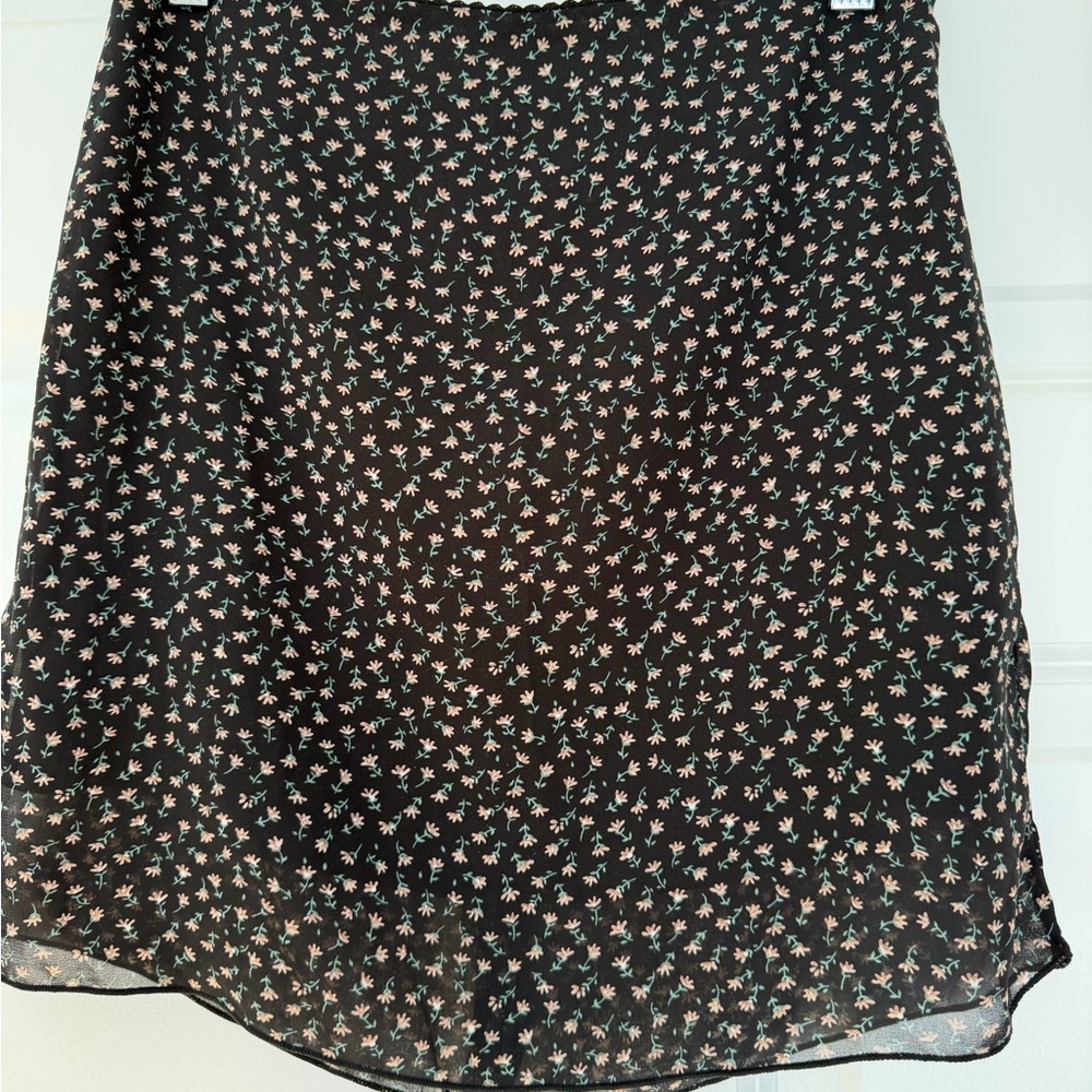 Brandy Melville Black Floral Mini Skirt